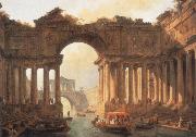 ROBERT, Hubert Architectural Landscape with a canal oil on canvas